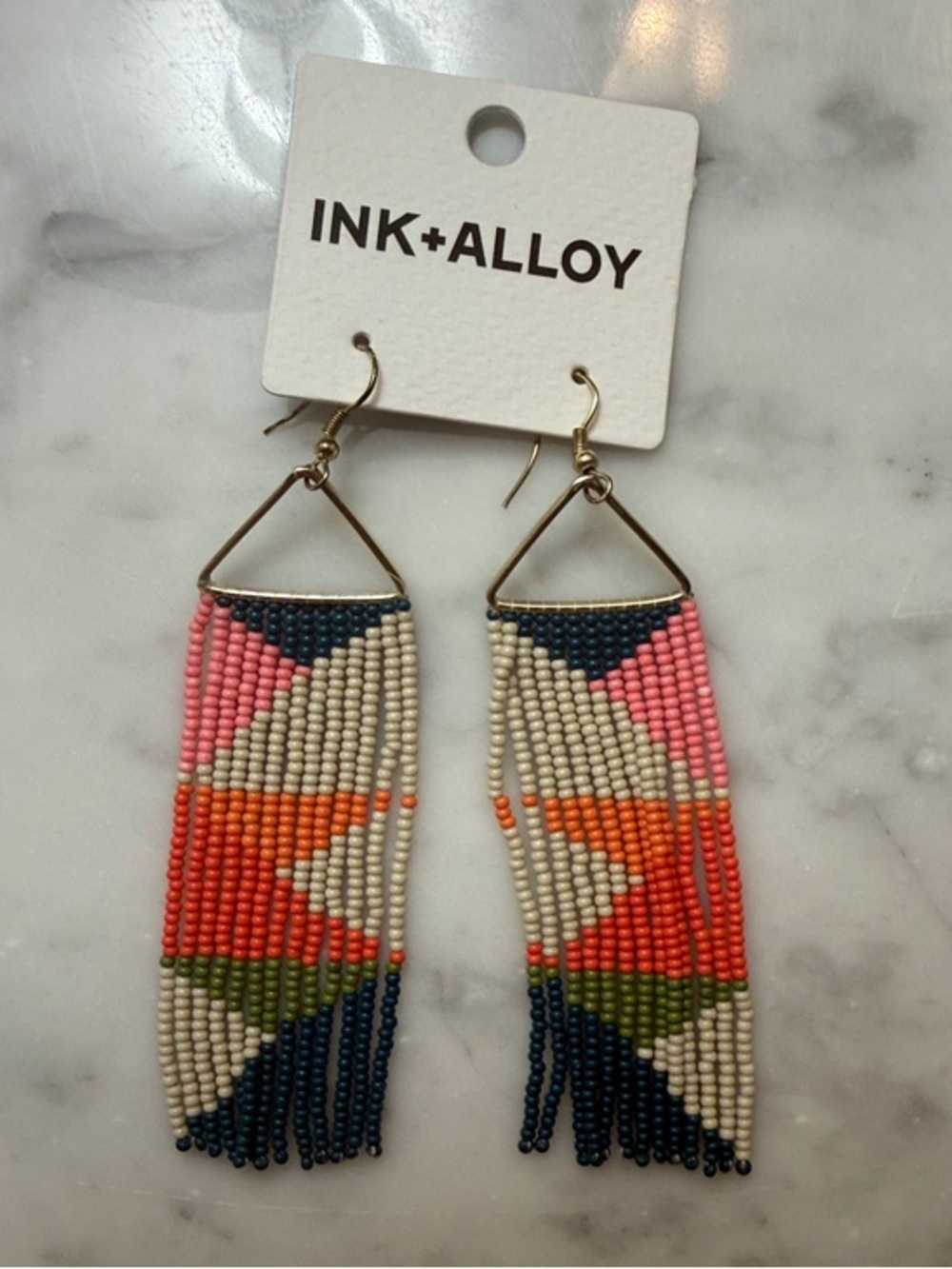 Ink+Alloy Pink Multicolor Beaded Fringe Earrings